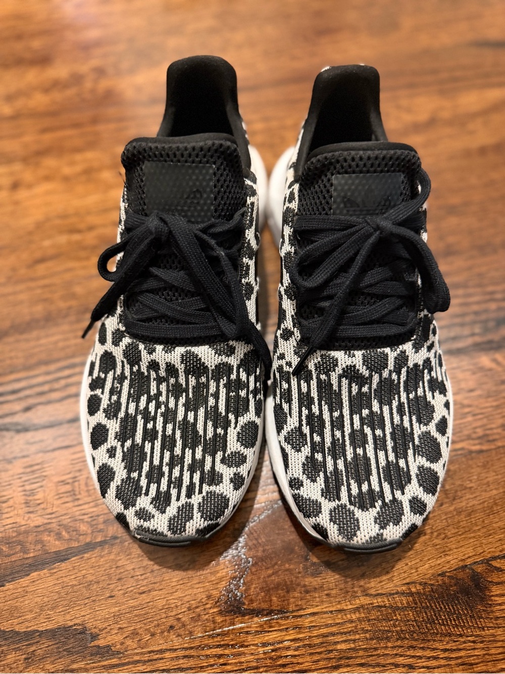 Women’s Black and White Leopard Knit Sneakers